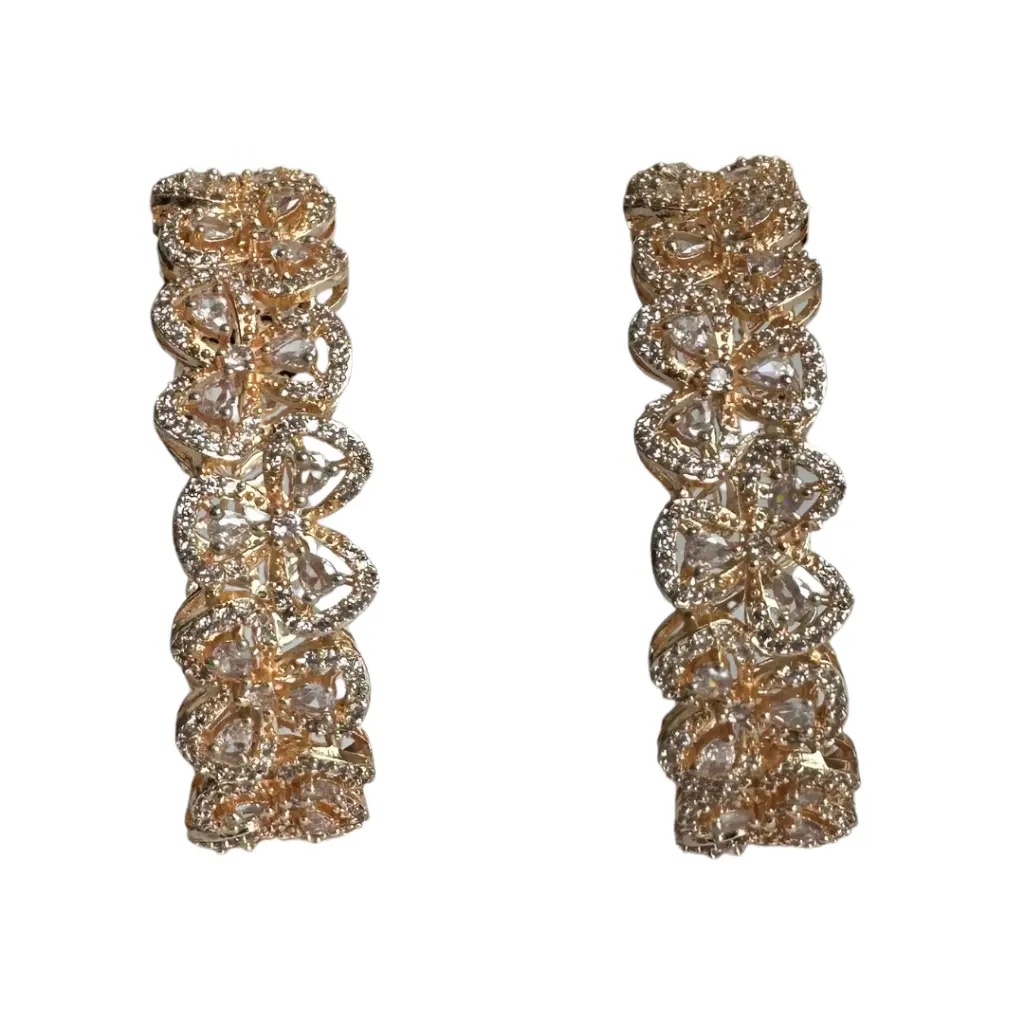 Elegant Gold Floral Diamond bangle set - one pair