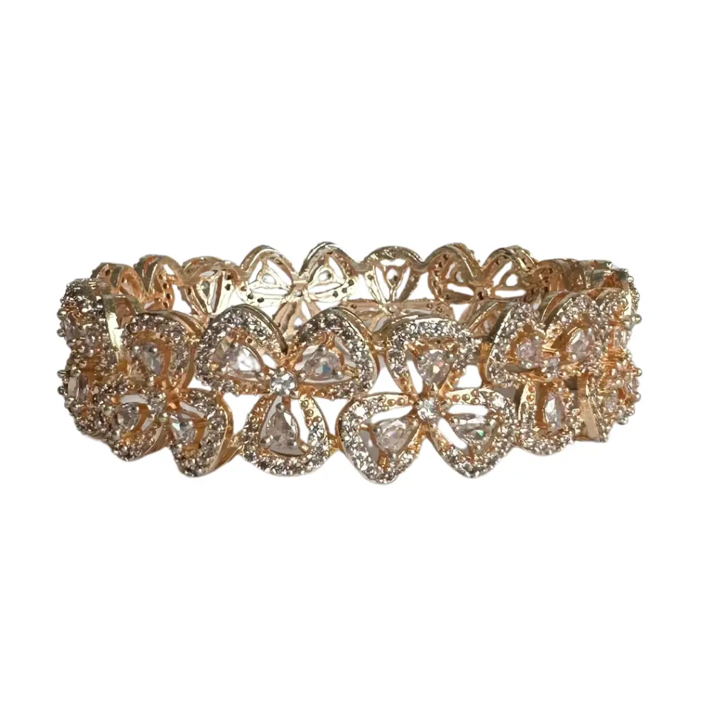 Elegant Gold Floral Diamond Bangle