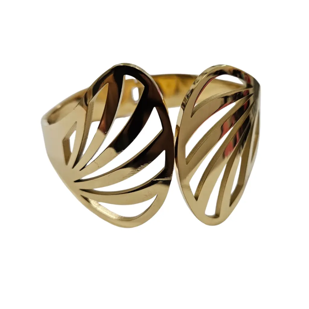 [MIRA00004] Chic Gold-Tone Leaf Cutout Cuff Bracelet – Elegant Artificial Jewellery for Women