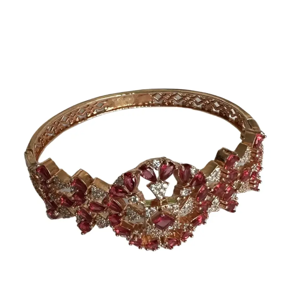[MIRA00008] Rose Gold Ruby Stone Designer Kada – Elegant Single Artificial Bangle for Women