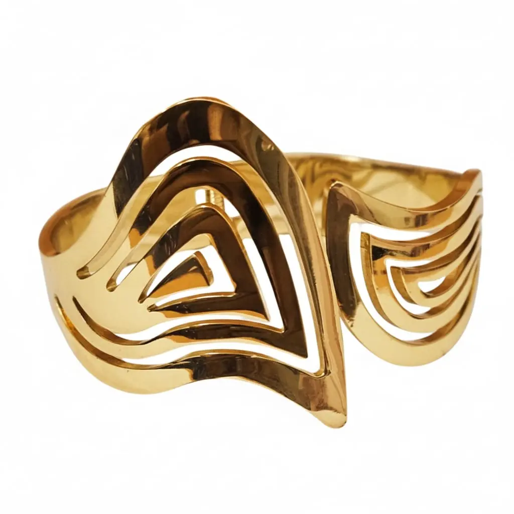 [MIRA00003] Golden Geometric Cut-Out Cuff Bracelet