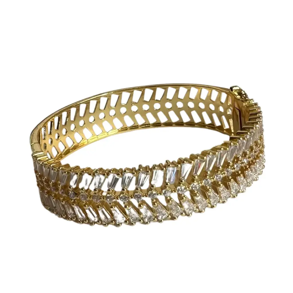 Gold-Colored Crystal Baguette Designer Bracelet Pair