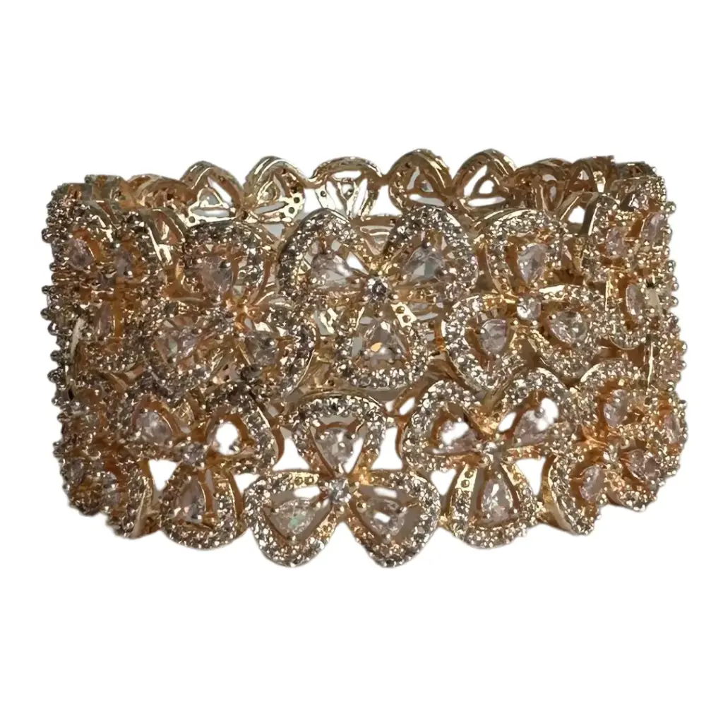 [MIRA00012] Crystal Blossom Gold-Tone Designer Bracelet Pair