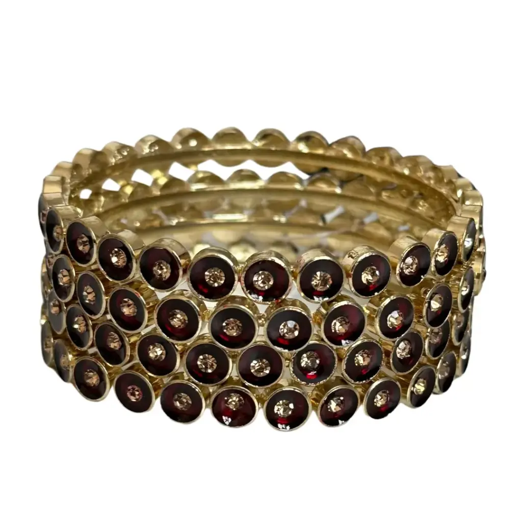 Premium Gold-Tone Crystal-Studded Bangle Set – 12-Piece Designer Collection