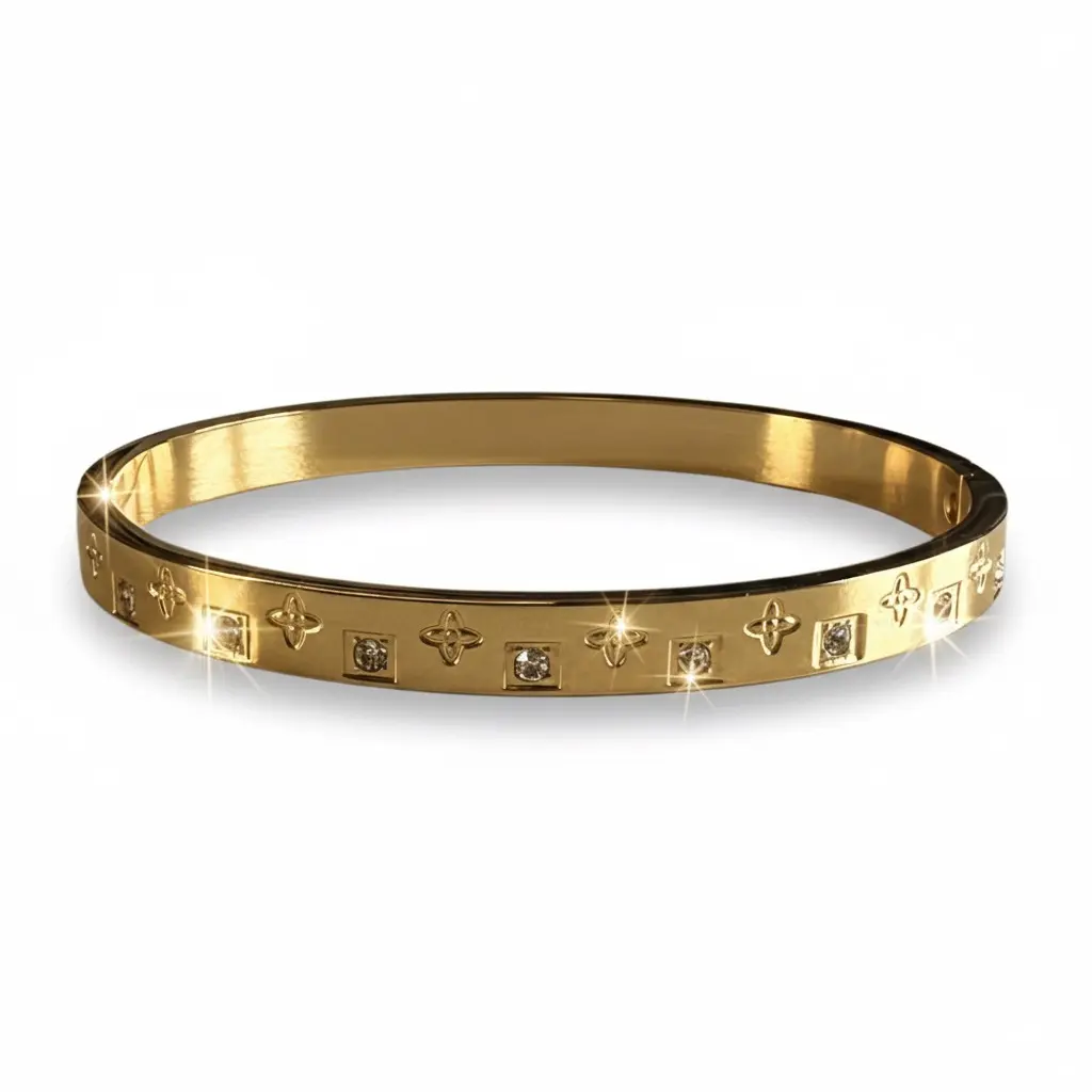 [MIRA00017] Royal Gold-Tone Crystal Studded Bangle Bracelet