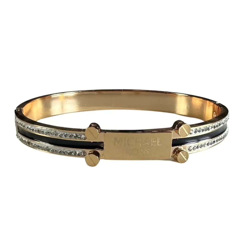 [MIRA00020] Luxury Dual-Tone Crystal Accent Bangle Bracelet – Designer-Inspired Style